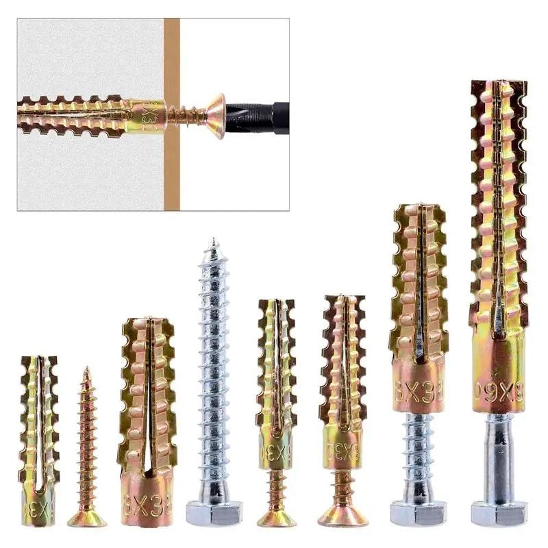 100pcsMetal Expansion Screws, Serrated BarbedCement Anchors anchors for drywall galvanized expansion bolts fixing curtain fixing curtain Heavy-duty steel wall anchor bolt screw kit for use with cement walls and hollow bricks expansion bolt wooden concrete