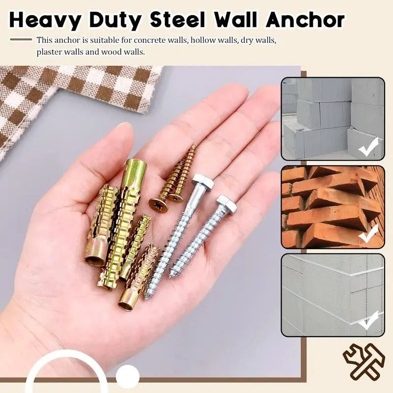100pcsMetal Expansion Screws, Serrated BarbedCement Anchors anchors for drywall galvanized expansion bolts fixing curtain fixing curtain Heavy-duty steel wall anchor bolt screw kit for use with cement walls and hollow bricks expansion bolt wooden concrete