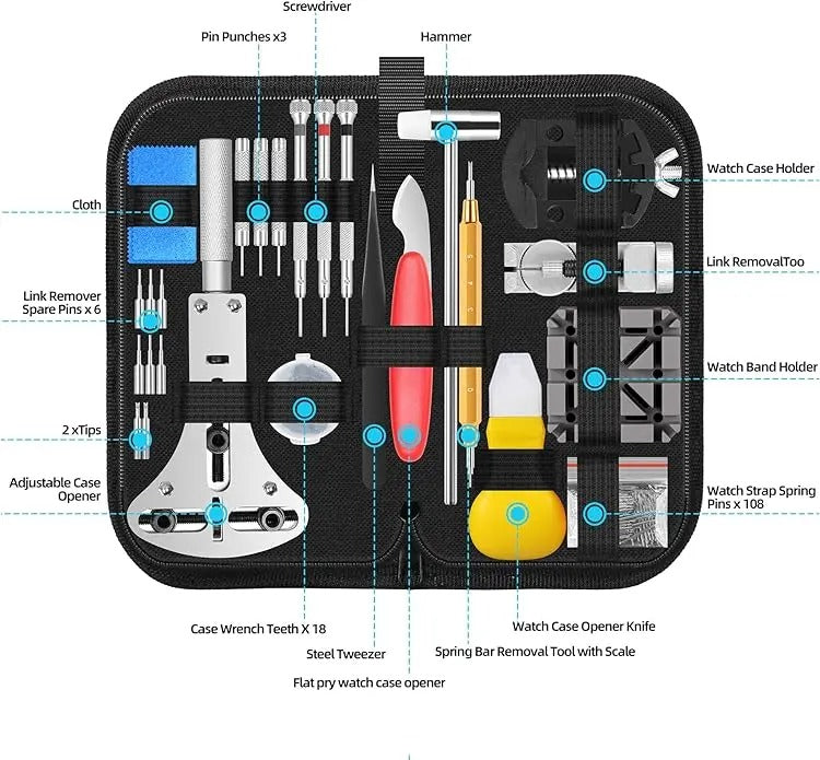 Watch Repair Tool Kit - Watch Battery Replacement & Strap Disassembly Tools, Case Opener, Spring Bar & Pin Remover`