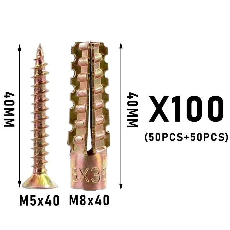 100pcsMetal Expansion Screws, Serrated BarbedCement Anchors anchors for drywall galvanized expansion bolts fixing curtain fixing curtain Heavy-duty steel wall anchor bolt screw kit for use with cement walls and hollow bricks expansion bolt wooden concrete