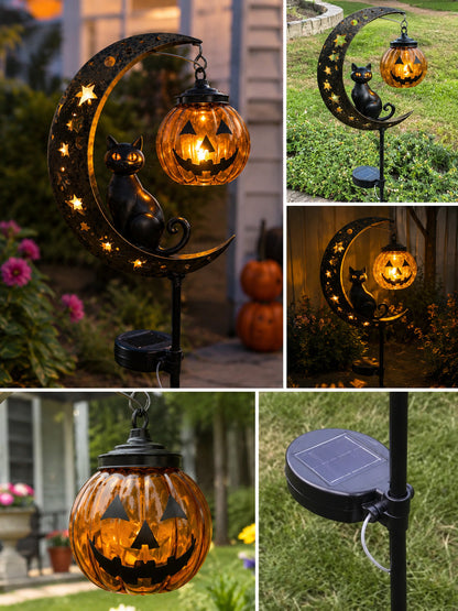 🔥Last Chance Before They're Gone! Solar Halloween Black Cat Moon Garden Stake Light 🎃🐈‍⬛🌙