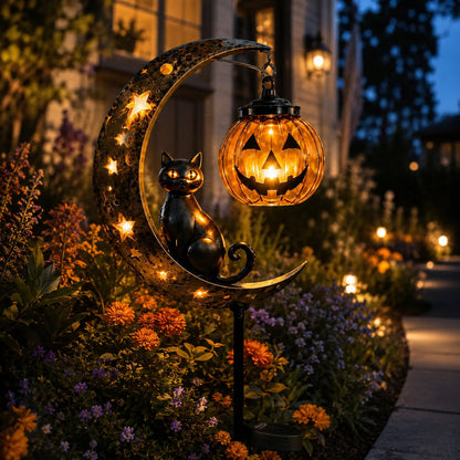 🔥Last Chance Before They're Gone! Solar Halloween Black Cat Moon Garden Stake Light 🎃🐈‍⬛🌙