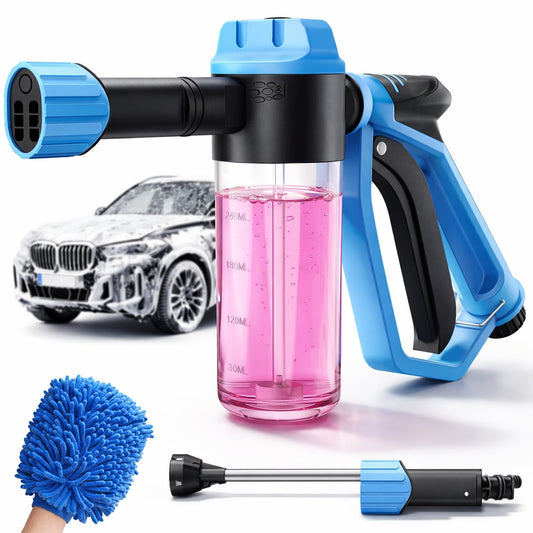 Car Wash Foam Gun for Garden Hose, Foam Cannon Kit with Microfiber Wash Mitt, Extra Nozzle, 3 Spray Modes & 50% Higher Water Pressure, Hose Foam Blaster for Cars, Trucks, RVs, Motorcycles