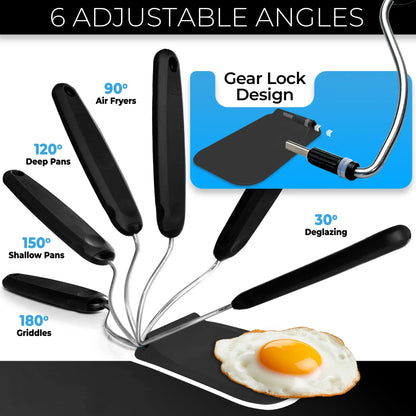 Spatula with adjustable angles, a must have kitchen gadget! Kitchen accessories should serve a purpose! Perfect for Air Fryers, griddles and everything in-between! Includes 2 Spatula heads made from PPSU - BPA/BPS and PFAS free. Non-Toxic