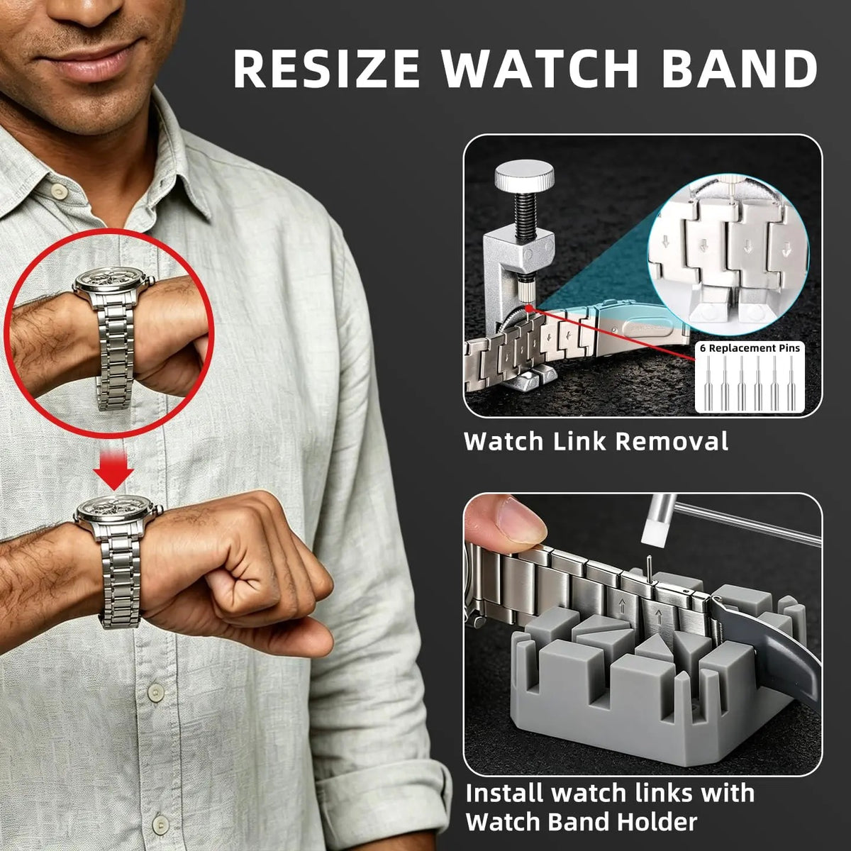 Watch Repair Tool Kit - Watch Battery Replacement & Strap Disassembly Tools, Case Opener, Spring Bar & Pin Remover`