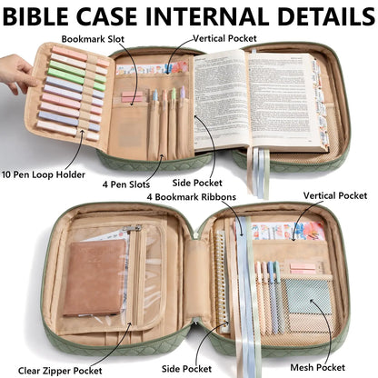 【Your Exclusive Discount】Bible Cover Case for Women Large Bible Bag, Bible Study Supplies Journaling Kit Quilted Church Bag with Handle, Puffer Carrying Case w/Tabs Accessories Easter Mothers Day Christian Gifts for Women Mom