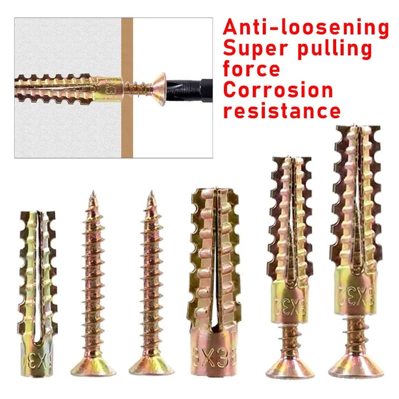 100pcsMetal Expansion Screws, Serrated BarbedCement Anchors anchors for drywall galvanized expansion bolts fixing curtain fixing curtain Heavy-duty steel wall anchor bolt screw kit for use with cement walls and hollow bricks expansion bolt wooden concrete