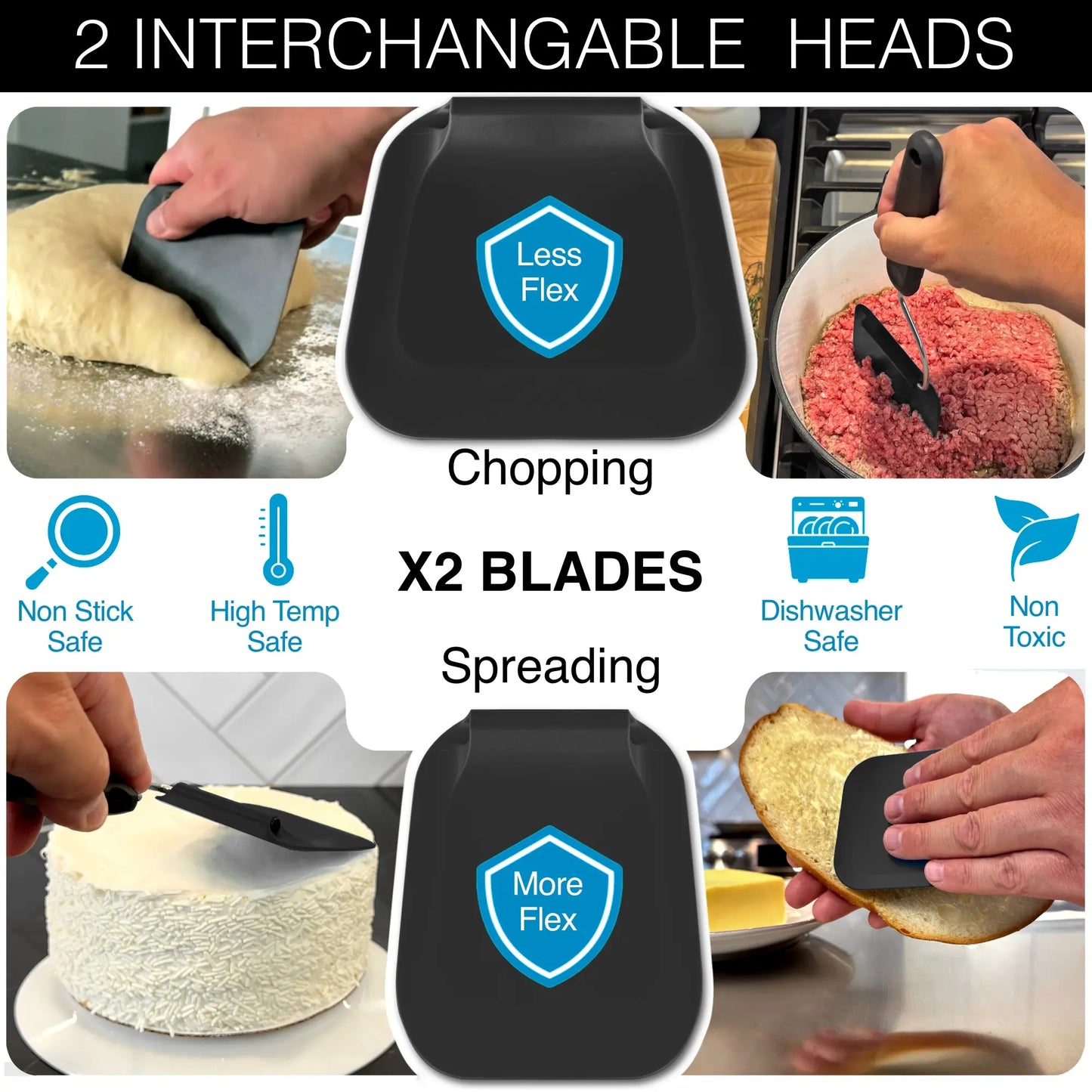 Spatula with adjustable angles, a must have kitchen gadget! Kitchen accessories should serve a purpose! Perfect for Air Fryers, griddles and everything in-between! Includes 2 Spatula heads made from PPSU - BPA/BPS and PFAS free. Non-Toxic