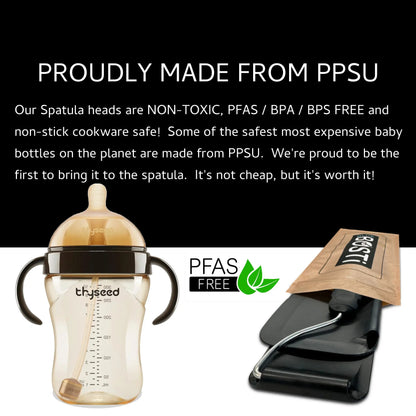 Spatula with adjustable angles, a must have kitchen gadget! Kitchen accessories should serve a purpose! Perfect for Air Fryers, griddles and everything in-between! Includes 2 Spatula heads made from PPSU - BPA/BPS and PFAS free. Non-Toxic