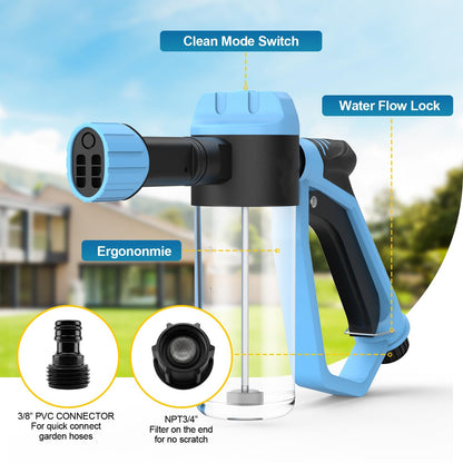 Car Wash Foam Gun for Garden Hose, Foam Cannon Kit with Microfiber Wash Mitt, Extra Nozzle, 3 Spray Modes & 50% Higher Water Pressure, Hose Foam Blaster for Cars, Trucks, RVs, Motorcycles