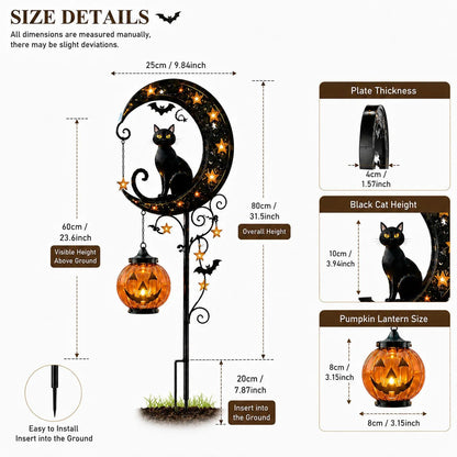 🔥Last Chance Before They're Gone! Solar Halloween Black Cat Moon Garden Stake Light 🎃🐈‍⬛🌙