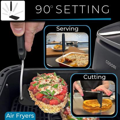 Spatula with adjustable angles, a must have kitchen gadget! Kitchen accessories should serve a purpose! Perfect for Air Fryers, griddles and everything in-between! Includes 2 Spatula heads made from PPSU - BPA/BPS and PFAS free. Non-Toxic