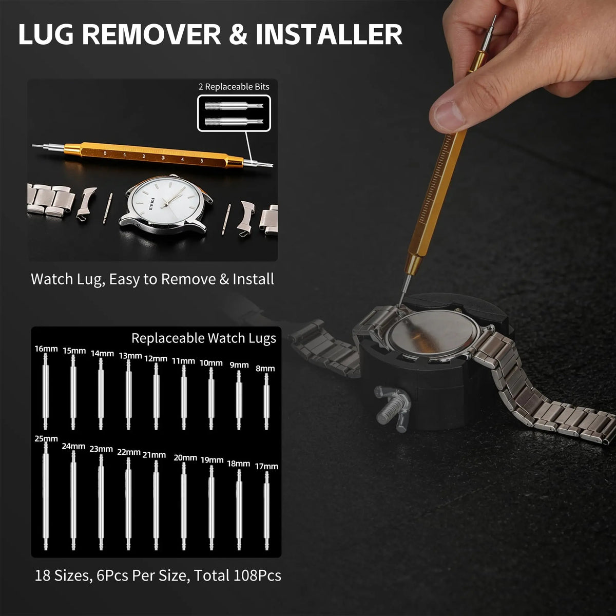 Watch Repair Tool Kit - Watch Battery Replacement & Strap Disassembly Tools, Case Opener, Spring Bar & Pin Remover`