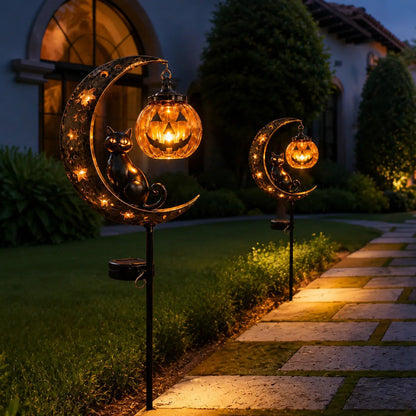 🔥Last Chance Before They're Gone! Solar Halloween Black Cat Moon Garden Stake Light 🎃🐈‍⬛🌙