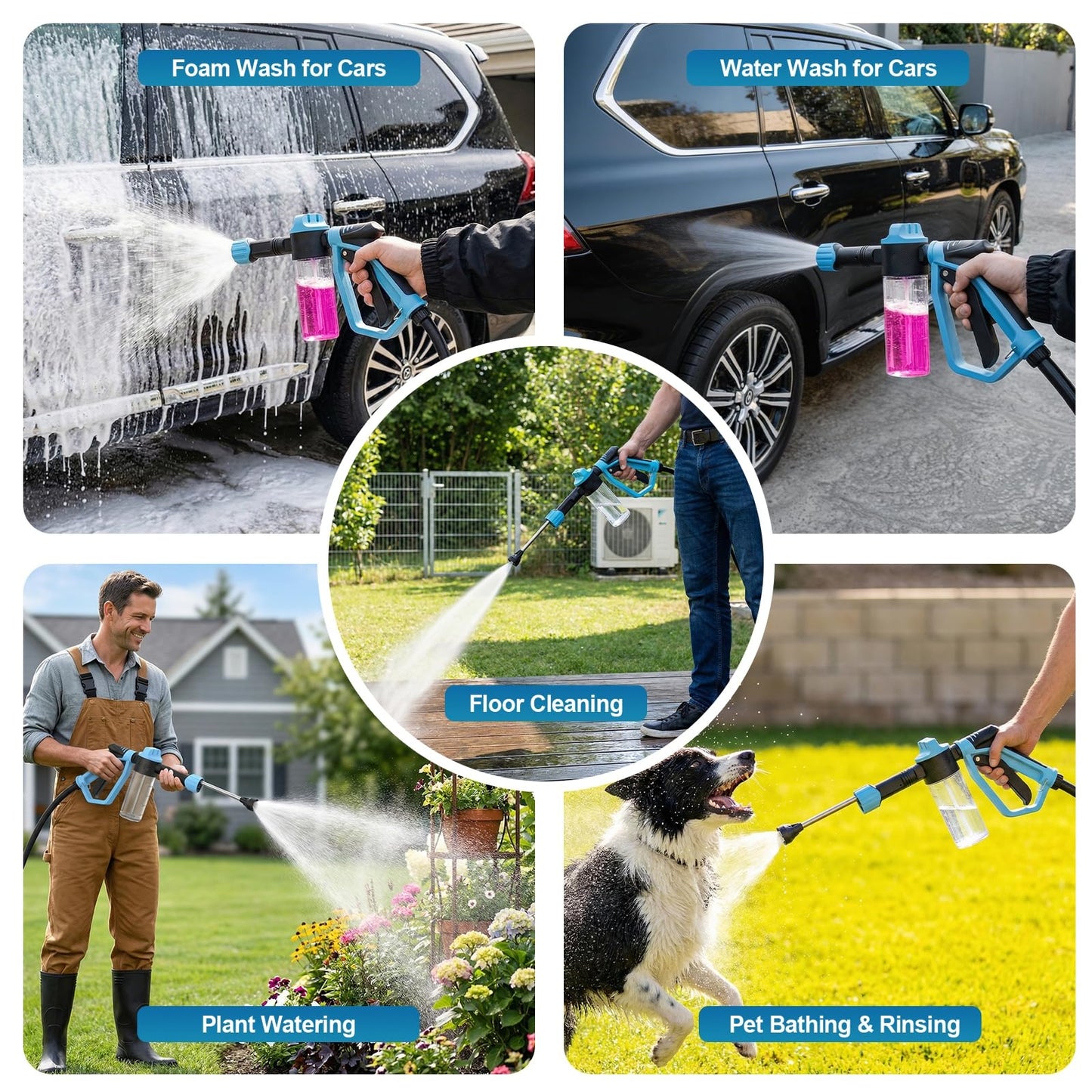 Car Wash Foam Gun for Garden Hose, Foam Cannon Kit with Microfiber Wash Mitt, Extra Nozzle, 3 Spray Modes & 50% Higher Water Pressure, Hose Foam Blaster for Cars, Trucks, RVs, Motorcycles