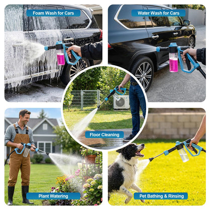 Car Wash Foam Gun for Garden Hose, Foam Cannon Kit with Microfiber Wash Mitt, Extra Nozzle, 3 Spray Modes & 50% Higher Water Pressure, Hose Foam Blaster for Cars, Trucks, RVs, Motorcycles