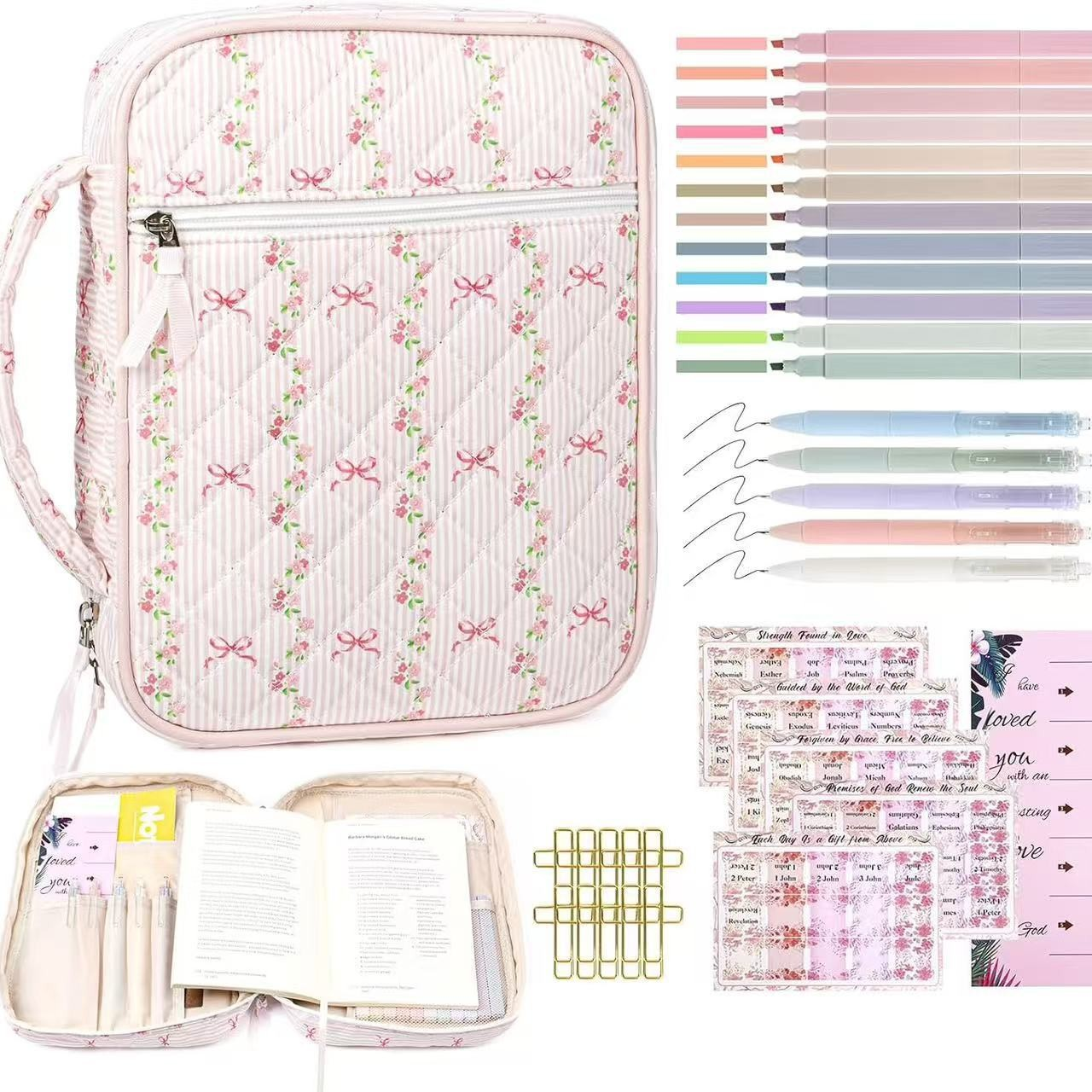 【Your Exclusive Discount】Bible Cover Case for Women Large Bible Bag, Bible Study Supplies Journaling Kit Quilted Church Bag with Handle, Puffer Carrying Case w/Tabs Accessories Easter Mothers Day Christian Gifts for Women Mom