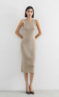 Pleated sleeveless dress_beige