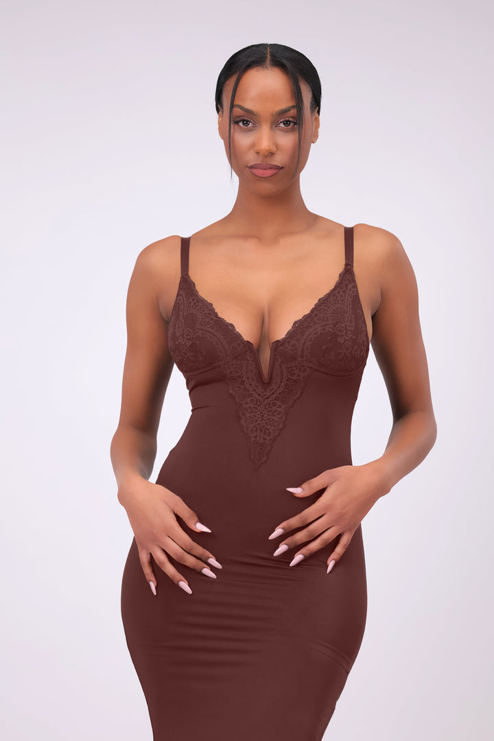 Built-In Shapewear Sexy Lace Maxi Dress.